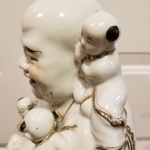 10" Vintage Japanese Kutami Porcelain Hotei Buddha & Children - Picture 15 of 16
